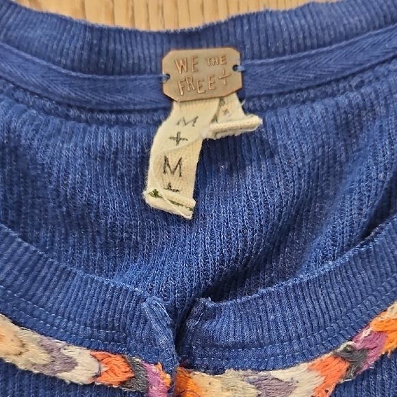 We The Free Blue Long Sleeve Henley Top with Colorful Trim - Picture 3 of 4